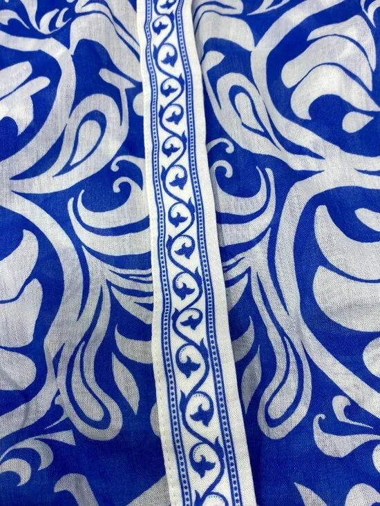 Alice + Olivia April Soiree True Blue Printed Cotton Blouse Large NWT $375 - Picture 8 of 12